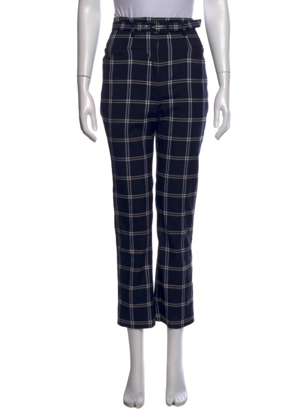 JONATHAN SIMKHAI belted straight leg pants navy plaid (sz10)